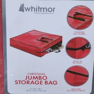 Whitmor Christmas Jumbo Storage Bag Red Zipper Handles‎ 8 x 30 x 30 in